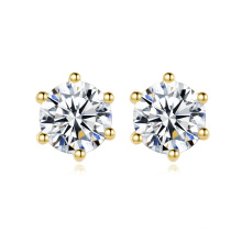 Shining Hexagon CZ 14K Real Gold Plated 925 Silver Earring for Women